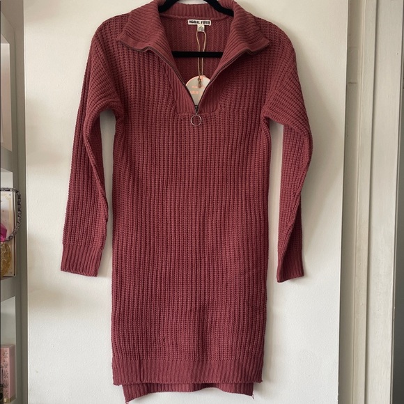 Moral Fiber vintage Pink Half-Zip Sweater Dress- Small - Picture 1 of 5